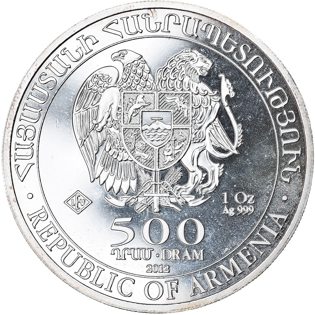 Coin, Armenia, Noah's Ark, 500 Dram, 2012, 1 Oz, MS(65-70), Silver, KM:196
