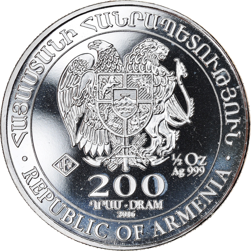 Coin, Armenia, Noah's Ark, 200 Dram, 2016, 1/2 Oz, MS(65-70), Silver, KM:197.1
