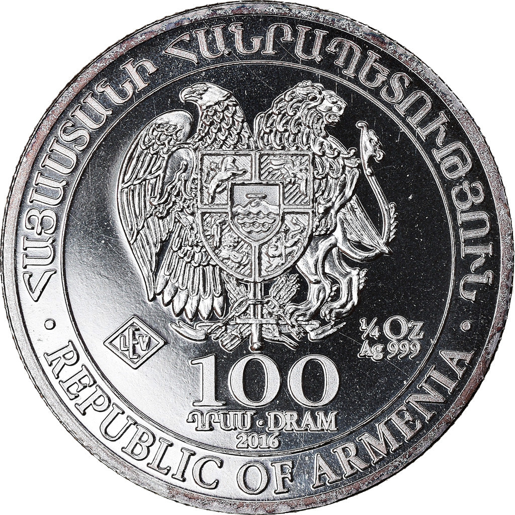 Münze, Armenia, Noah's Ark, 100 Dram, 2016, 1/4 Oz, STGL, Silber, KM:197.1
