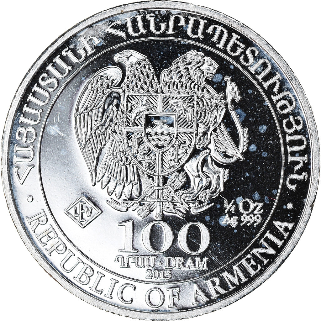 Coin, Armenia, Noah's Ark, 100 Dram, 2013, 1/4 Oz, MS(65-70), Silver, KM:197.1