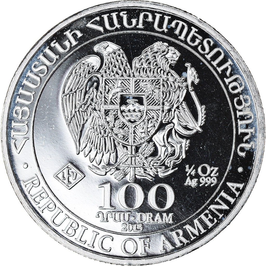 Coin, Armenia, Noah's Ark, 100 Dram, 2013, 1/4 Oz, MS(65-70), Silver, KM:197.1