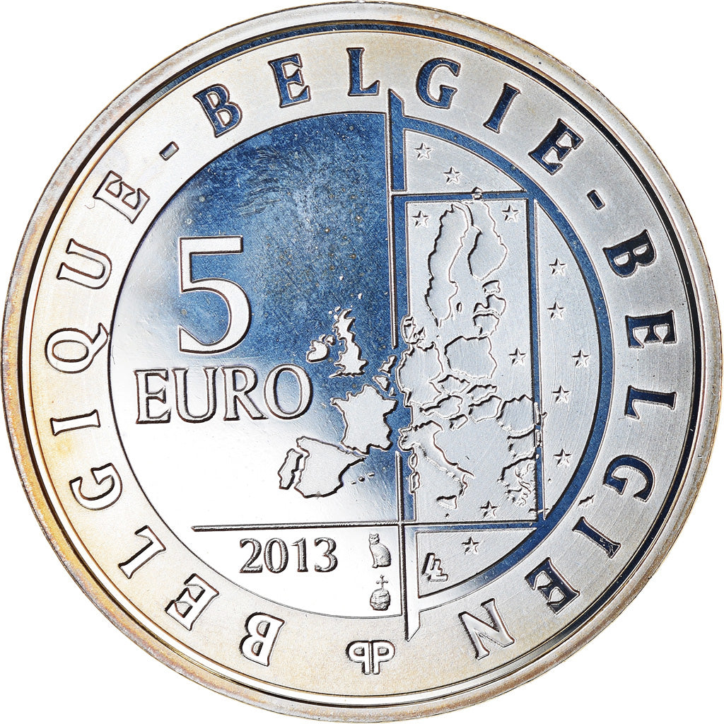 Bélgica, 5 Euro, 75 ans de Spirou, 2013, FDC, Plata