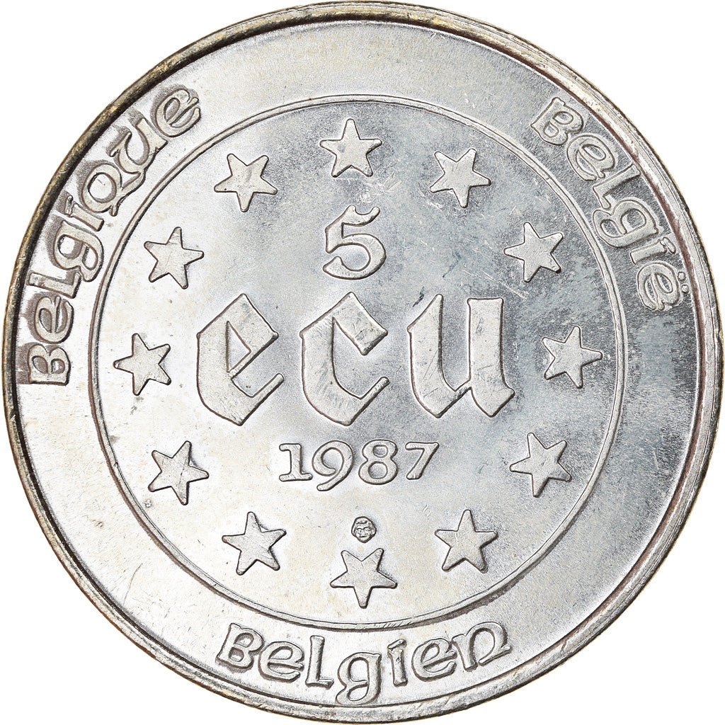 Moneta, Belgio, 5 Ecu, 1987, SPL, Argento, KM:166