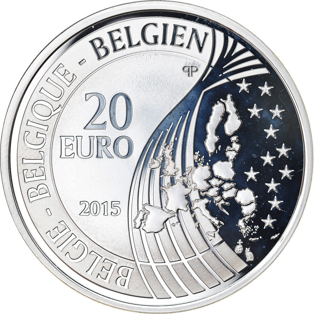 Belgium, 20 Euro, 70 ans de Paix en Europe, 2015, MS(65-70), Silver, KM:350