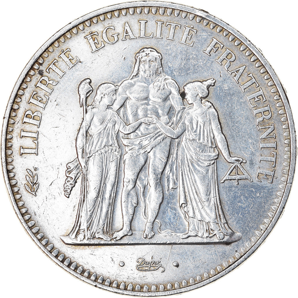 Munten, Frankrijk, Hercule, 50 Francs, 1974, Avers 20 francs, ZF, Zilver