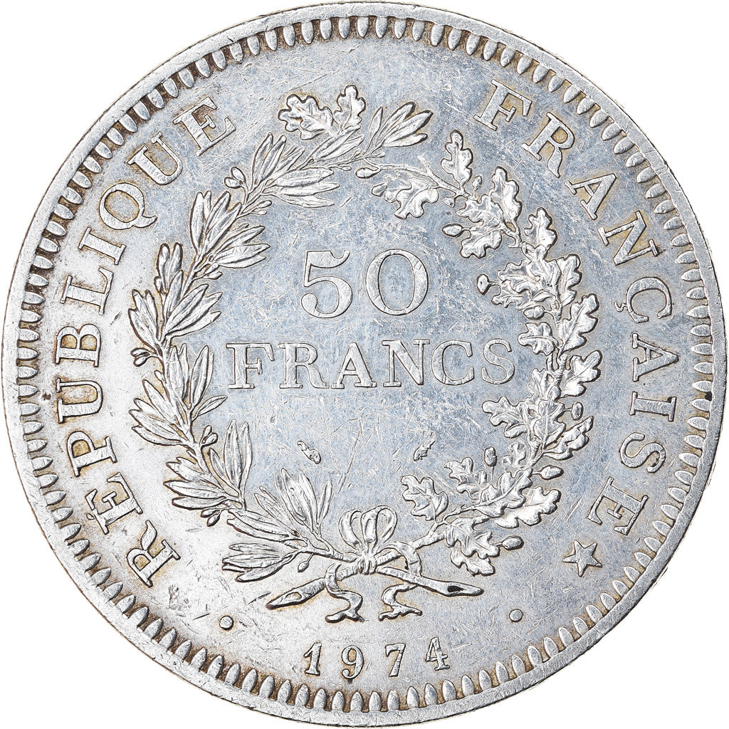 Munten, Frankrijk, Hercule, 50 Francs, 1974, Avers 20 francs, ZF, Zilver