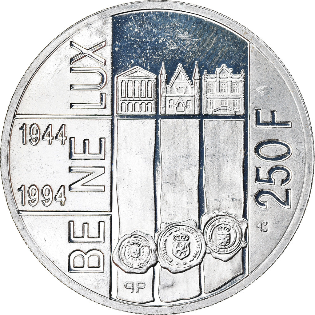 Coin, Belgium, 50 ans du BENELUX, 250 Francs, 250 Frank, 1994, Brussels, MS(63)