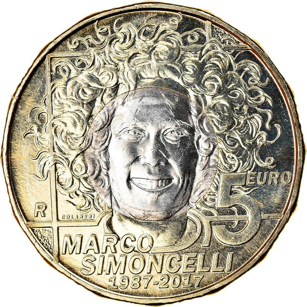 San Marino, 5 Euro, Marco Simoncelli, 2017, SPL, Bi-Metallic