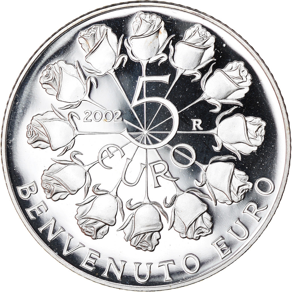 San Marino, 5 Euro, Bienvenue à l'Euro, 2002, MS(65-70), Silver, KM:448