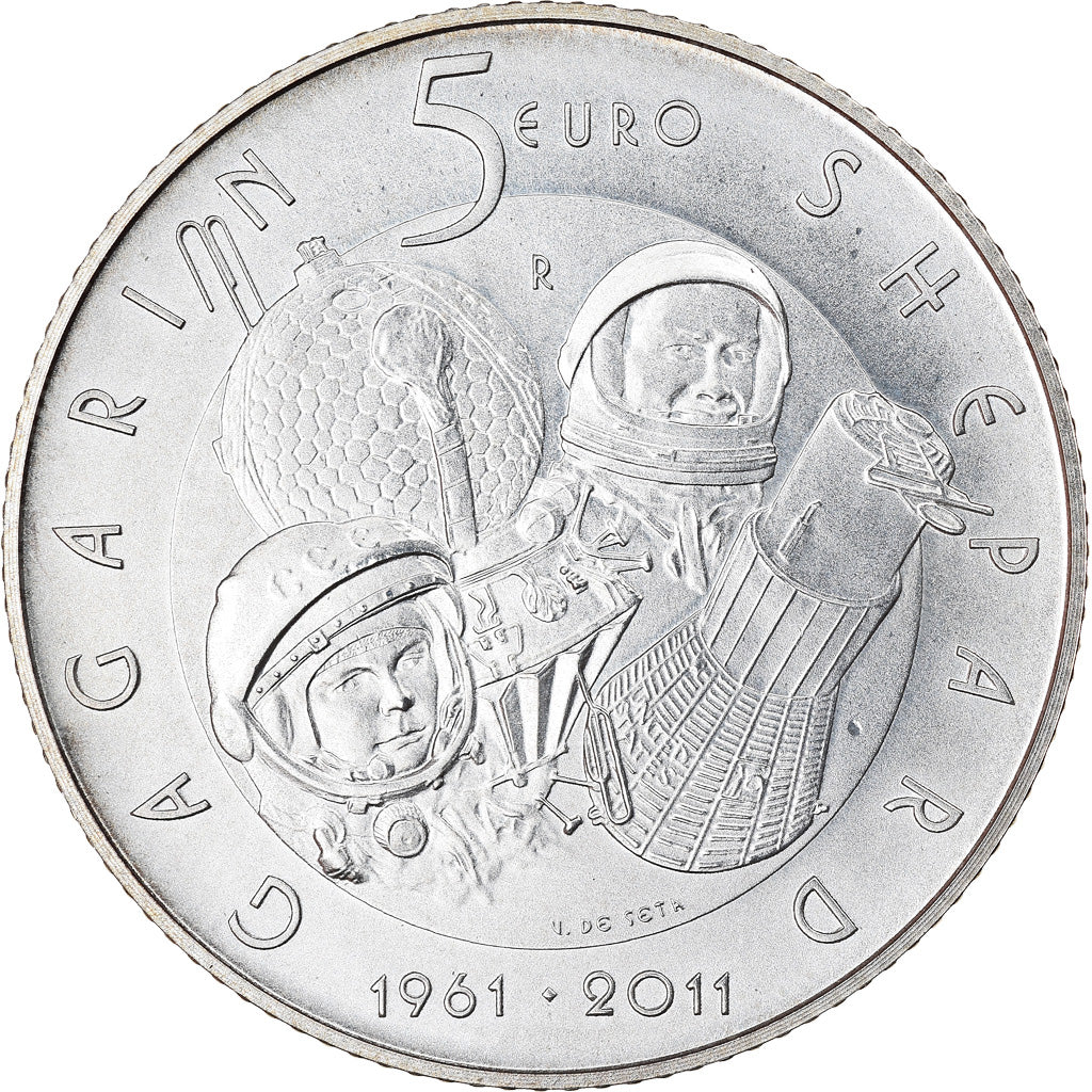 San Marino, 5 Euro, Premier homme dans l'espace, 2011, MS(65-70), Silver, KM:502