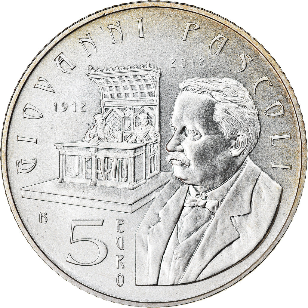 San Marino, 5 Euro, Giovanni Pascoli, 2012, FDC, Argento, KM:520