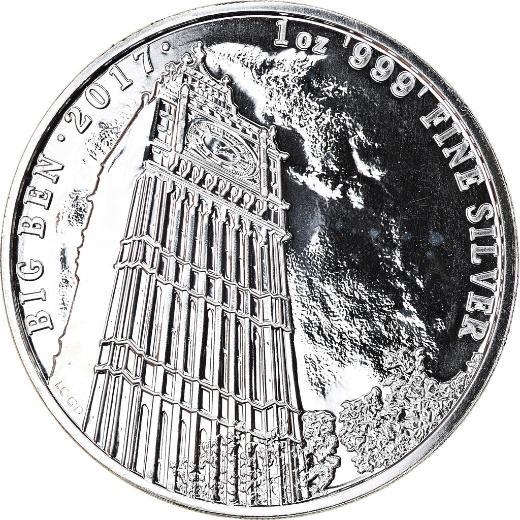 Coin, Great Britain, Big Ben, 2 Pounds - 1 Oz, 2017, MS(65-70), Silver