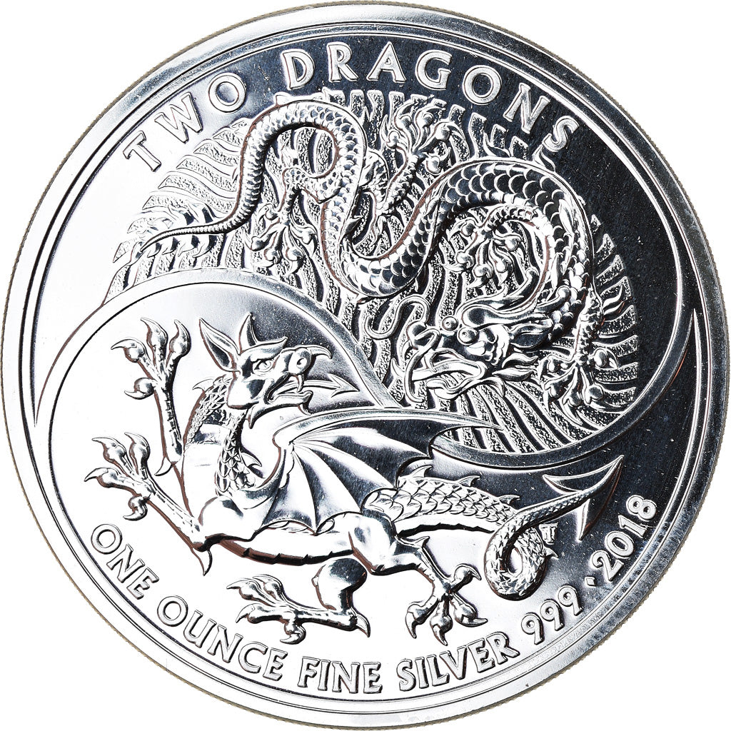 Munten, Groot Bretagne, Two Dragons, 2 Pounds - 1 Oz, 2018, FDC, Zilver