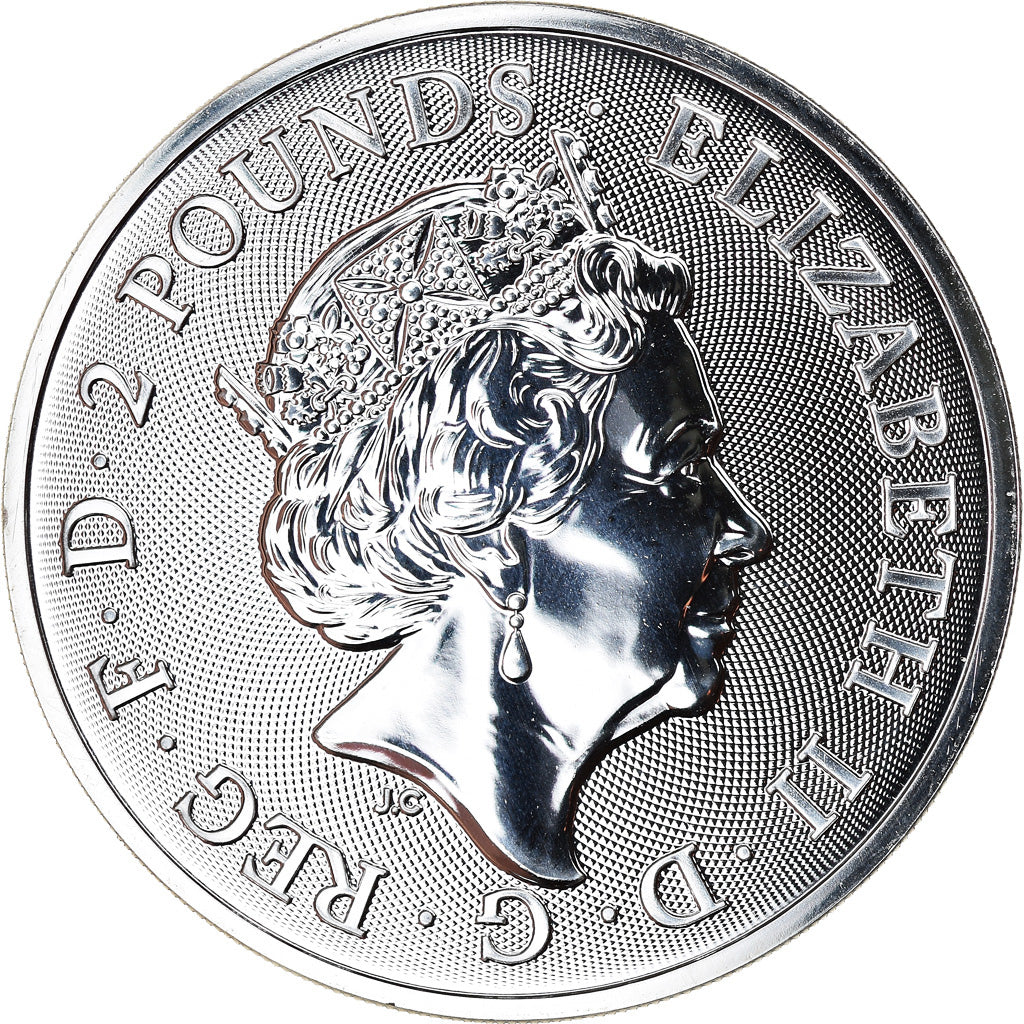 Munten, Groot Bretagne, Two Dragons, 2 Pounds - 1 Oz, 2018, FDC, Zilver