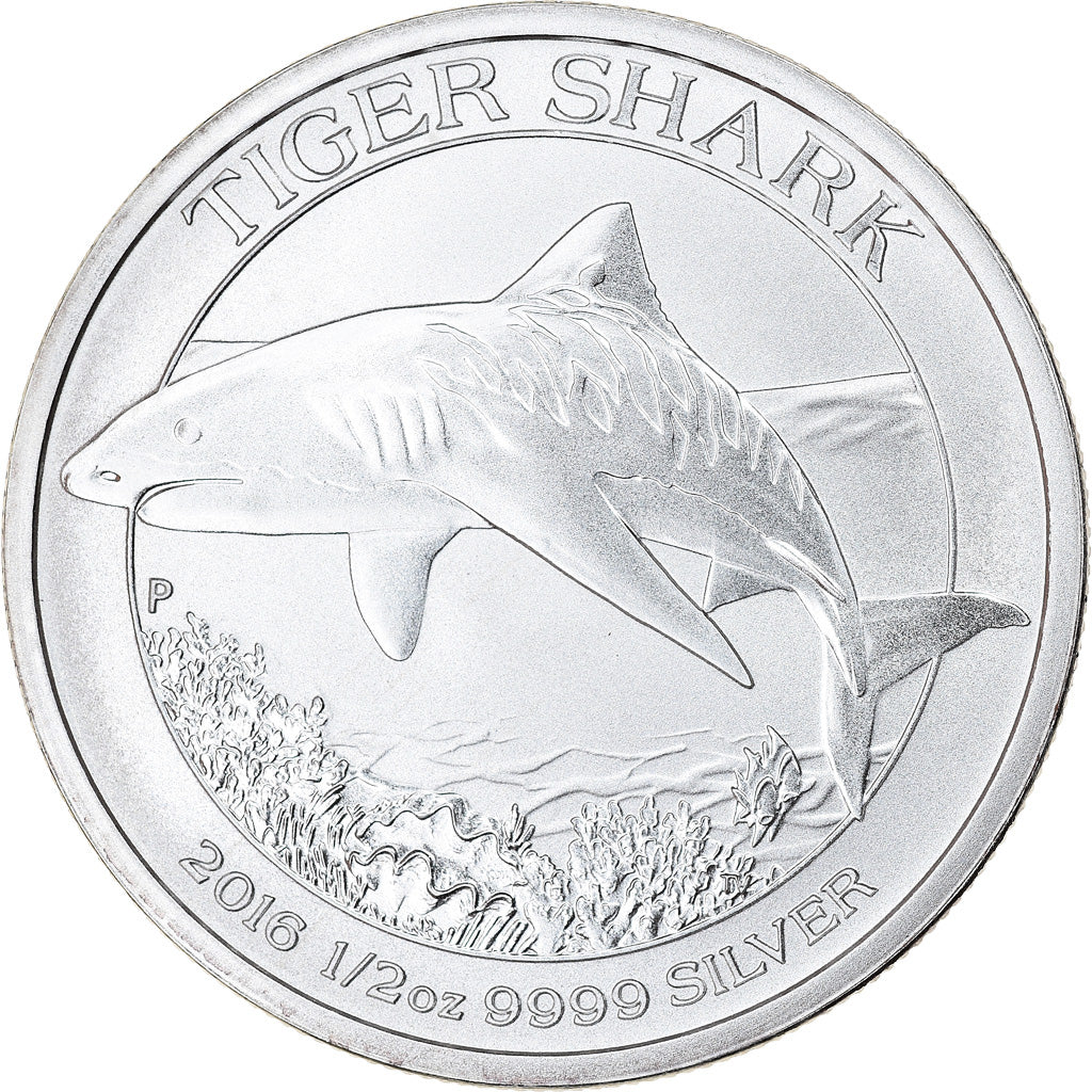 Coin, Australia, Tiger Shark, 50 Cents, 2016, 1/2 Oz, MS(65-70), Silver