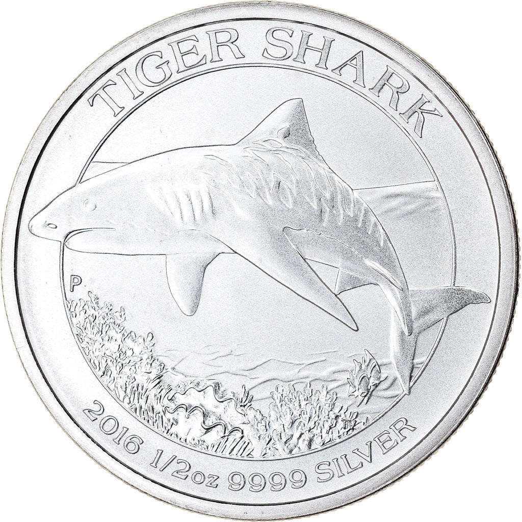 Coin, Australia, Tiger Shark, 50 Cents, 2016, 1/2 Oz, MS(65-70), Silver