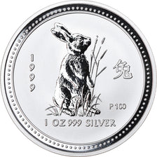 Coin, Australia, Year of the Rabbit, Dollar, 1999, 1 Oz, MS(65-70), Silver