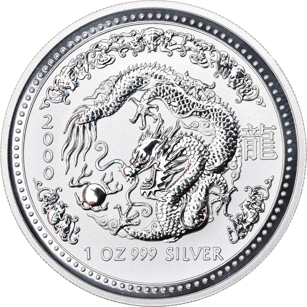 Coin, Australia, Year of the Dragon, Dollar, 2000, 1 Oz, MS(65-70), Silver