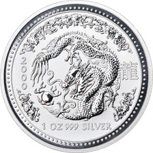 Coin, Australia, Year of the Dragon, Dollar, 2000, 1 Oz, MS(65-70), Silver