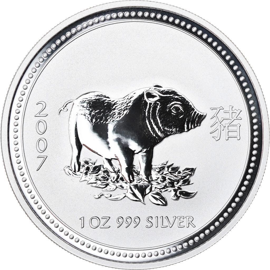 Coin, Australia, Year of the Pig, Dollar, 2007, 1 Oz, MS(65-70), Silver