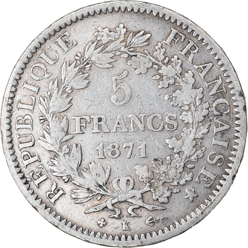 Coin, France, Hercule, 5 Francs, 1871, Bordeaux, VF(20-25), Silver, KM:820.2