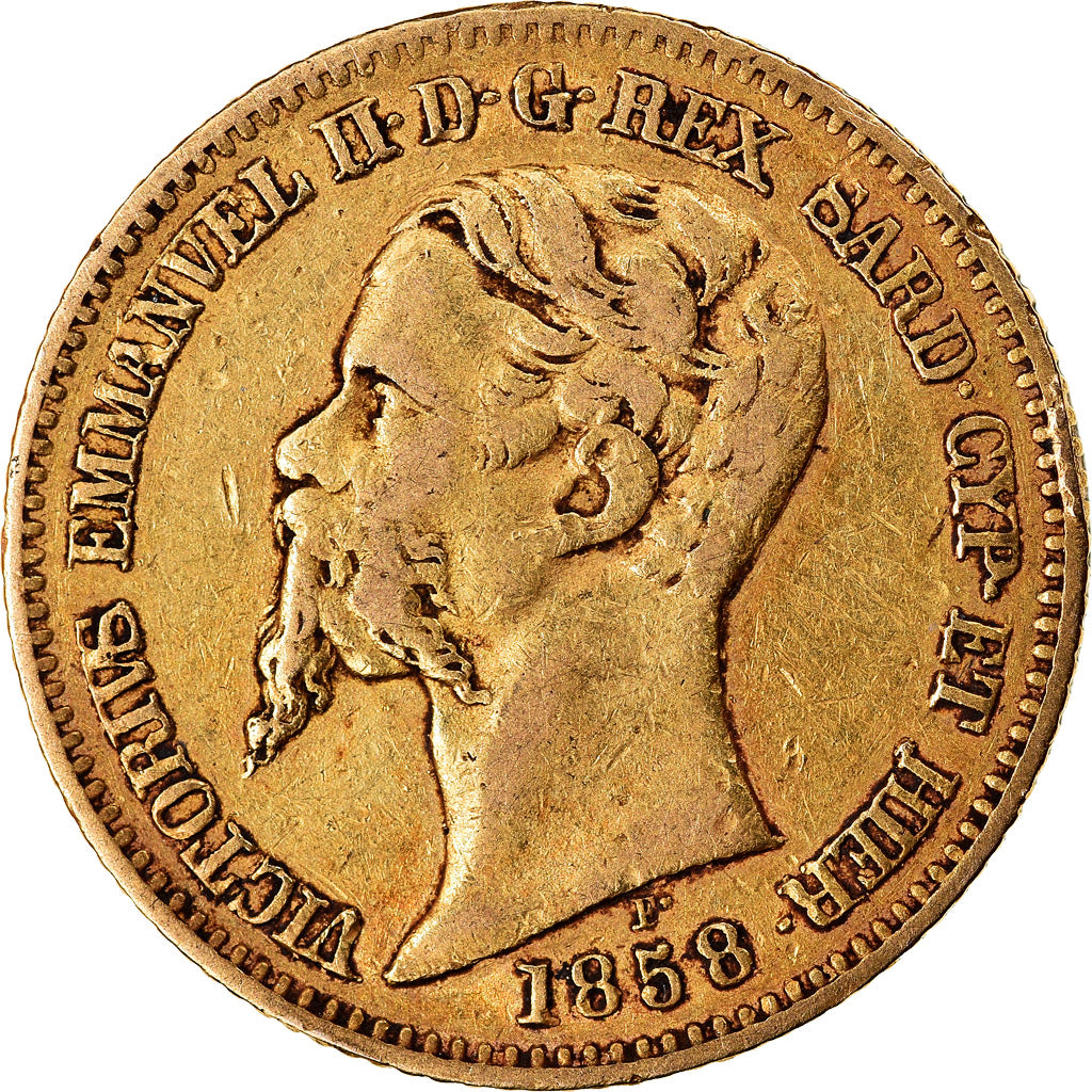 Coin, ITALIAN STATES, SARDINIA, Vittorio Emanuele II, 20 Lire, 1858, Genoa