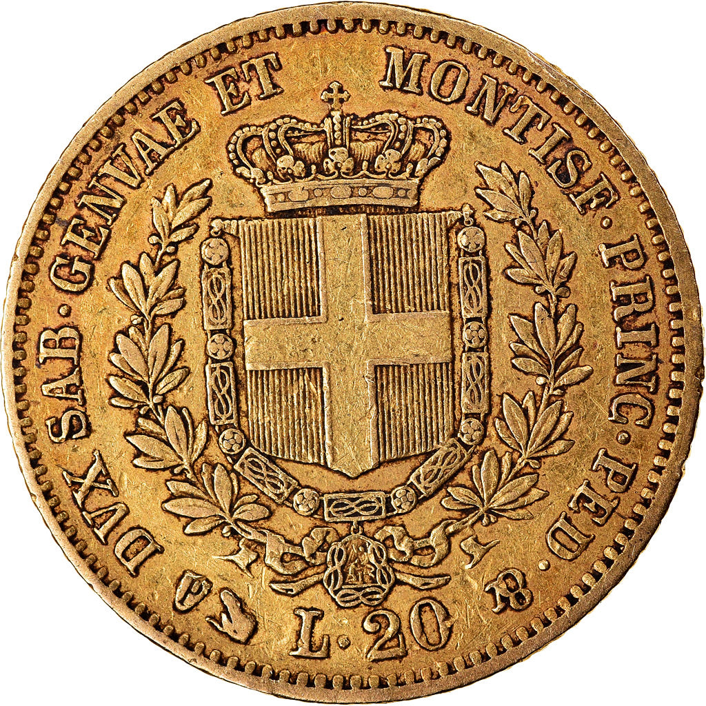Coin, ITALIAN STATES, SARDINIA, Vittorio Emanuele II, 20 Lire, 1858, Genoa