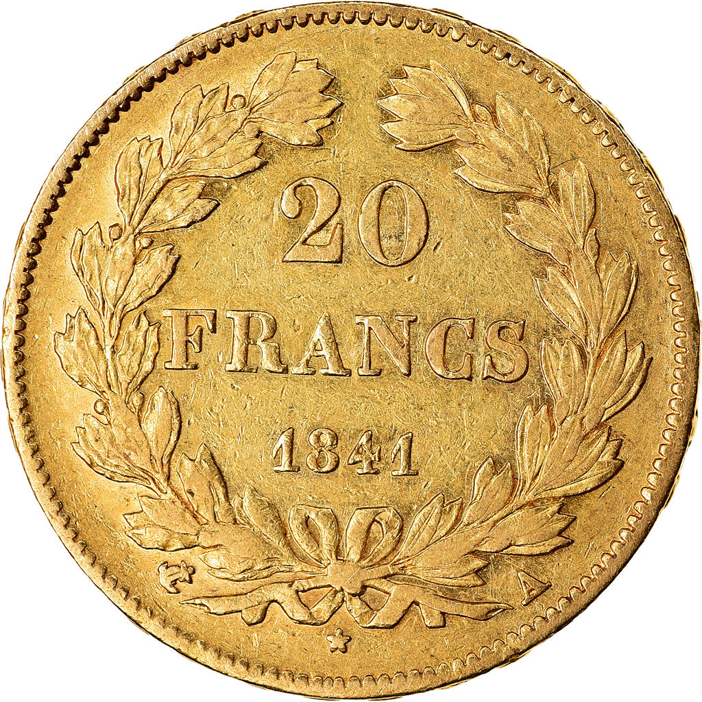 Moneda, Francia, Louis-Philippe, 20 Francs, 1841, Paris, BC+, Oro, KM:750.1