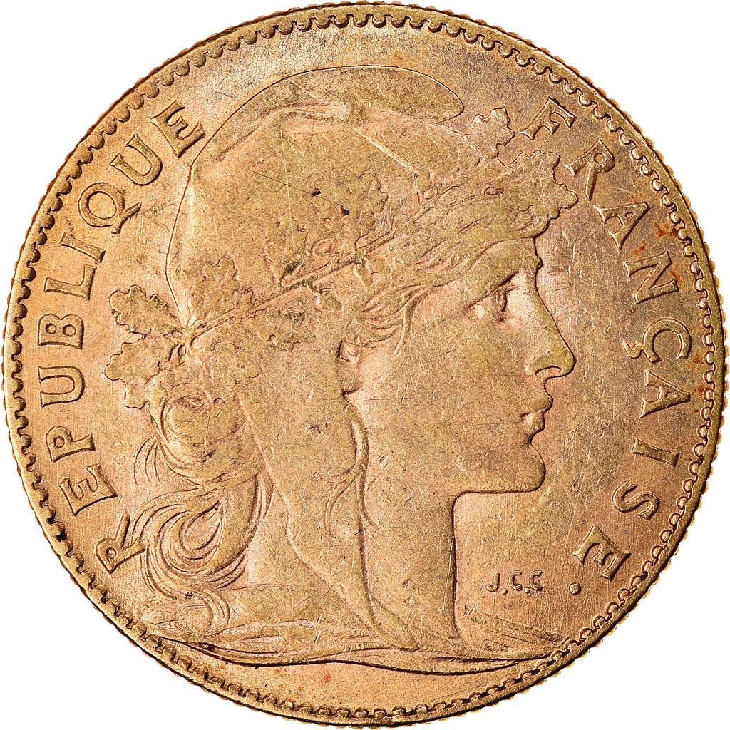 Moeda, França, Marianne, 10 Francs, 1906, Paris, EF(40-45), Dourado, KM:846
