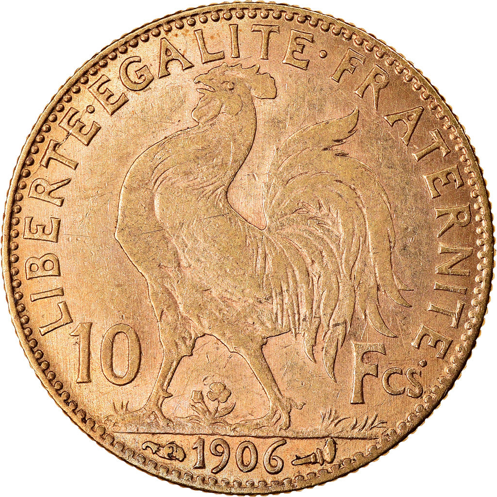 Moeda, França, Marianne, 10 Francs, 1906, Paris, EF(40-45), Dourado, KM:846