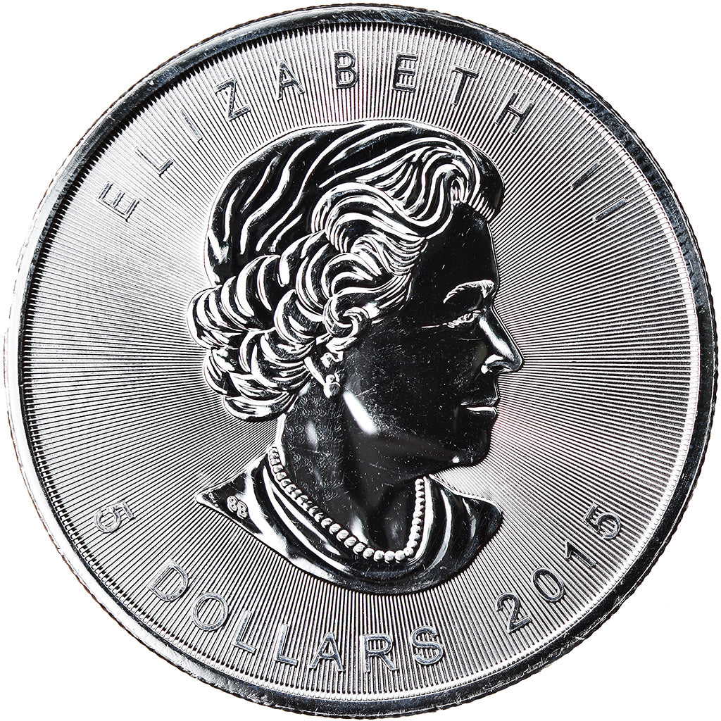Coin, Canada, Maple Leaf, 5 Dollars, 2015, Lontra canadensis, MS(65-70), Silver