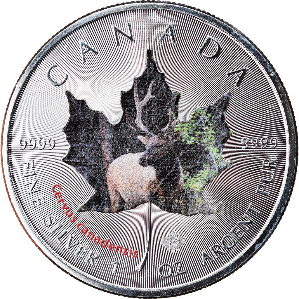 Coin, Canada, Maple Leaf, 5 Dollars, 2015, Cervus canadensis, MS(65-70), Silver