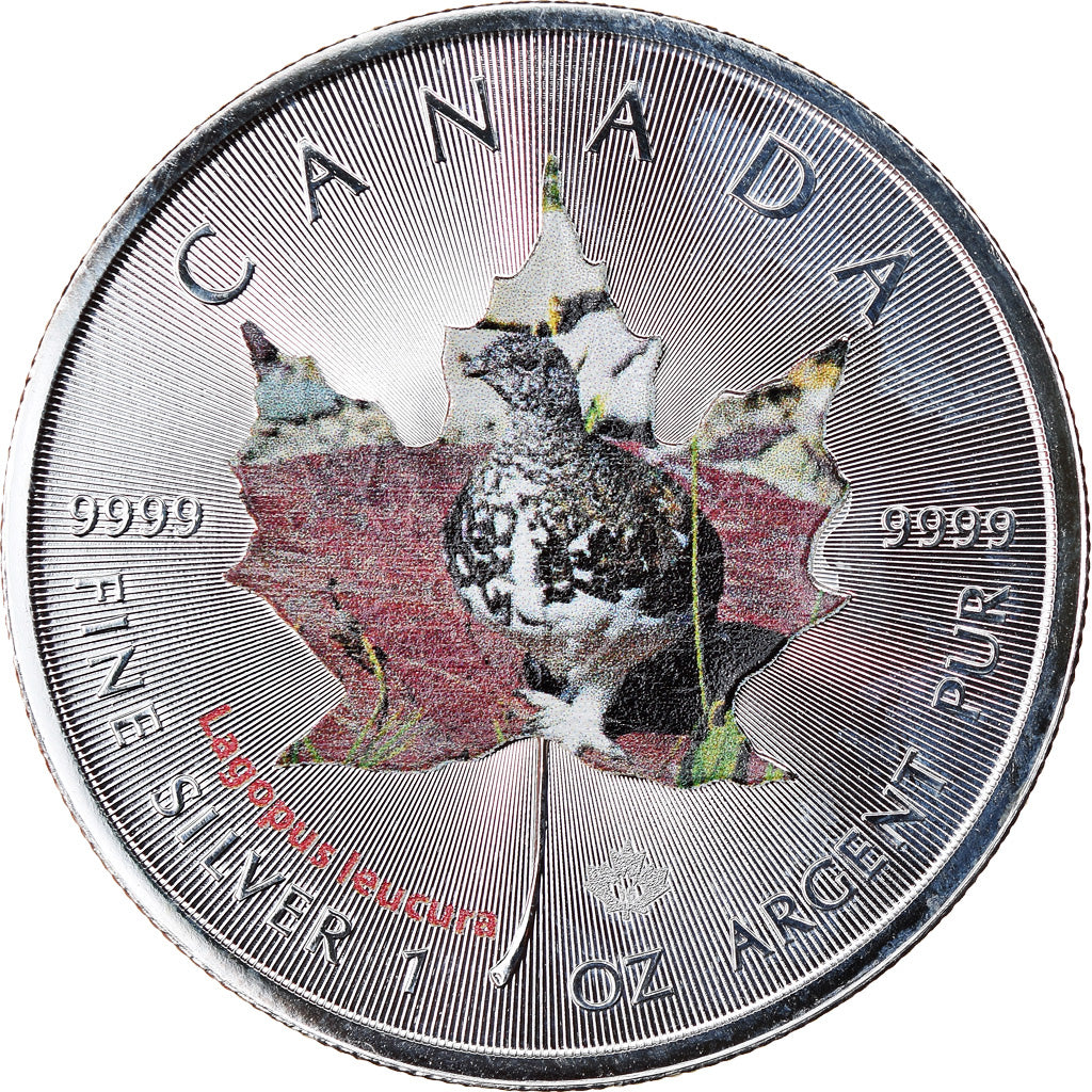 Coin, Canada, Maple Leaf, 5 Dollars, 2015, Lagopus leucura, MS(65-70), Silver