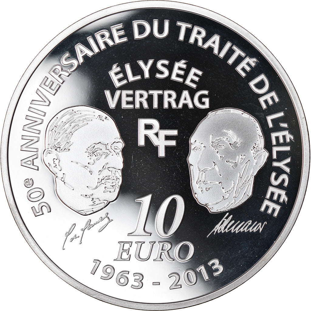 France, Monnaie de Paris, 10 Euro, Traité de l'Elysée, 2013, Proof, MS(65-70)