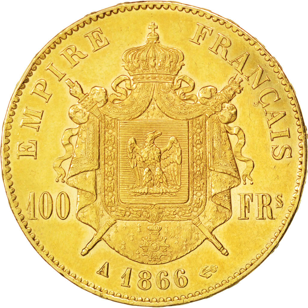 FRANCE, Napoléon III, 100 Francs, 1866, Paris, KM #802.1, graded, PCGS, A...