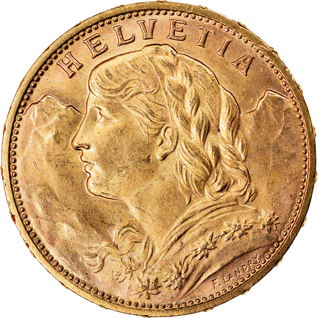 Coin, Switzerland, 20 Francs, 1914, Bern, MS(63), Gold, KM:35.1