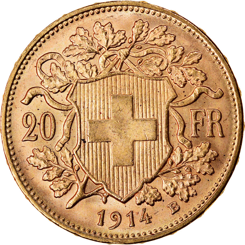 Coin, Switzerland, 20 Francs, 1914, Bern, MS(63), Gold, KM:35.1