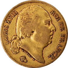 Munten, Frankrijk, Louis XVIII, 20 Francs, 1824, Paris, FR+, Goud, KM:712.1