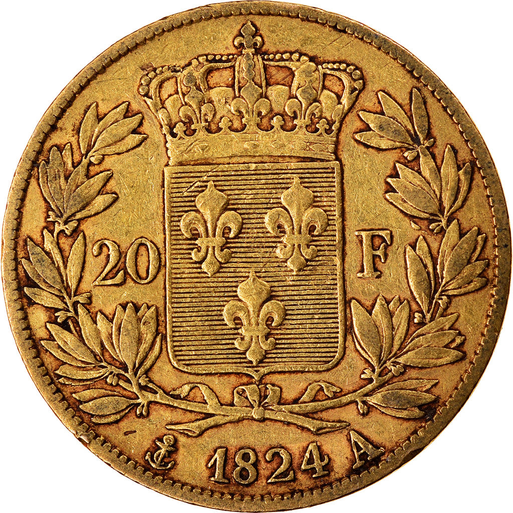 Munten, Frankrijk, Louis XVIII, 20 Francs, 1824, Paris, FR+, Goud, KM:712.1