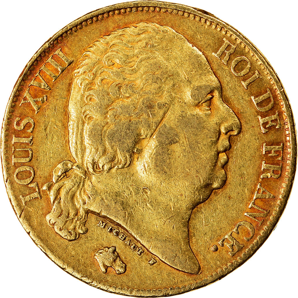 Moneta, Francja, Louis XVIII, 20 Francs, 1817, Paris, EF(40-45), Złoto