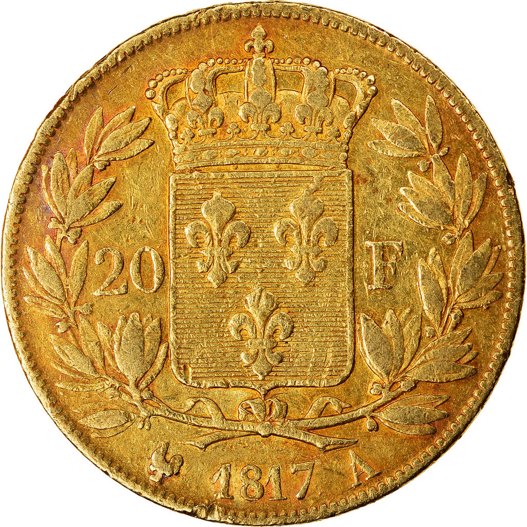 Moneta, Francja, Louis XVIII, 20 Francs, 1817, Paris, EF(40-45), Złoto