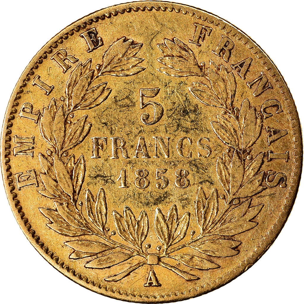 Münze, Frankreich, Napoleon III, 5 Francs, 1858, Paris, S+, Gold, KM:787.1