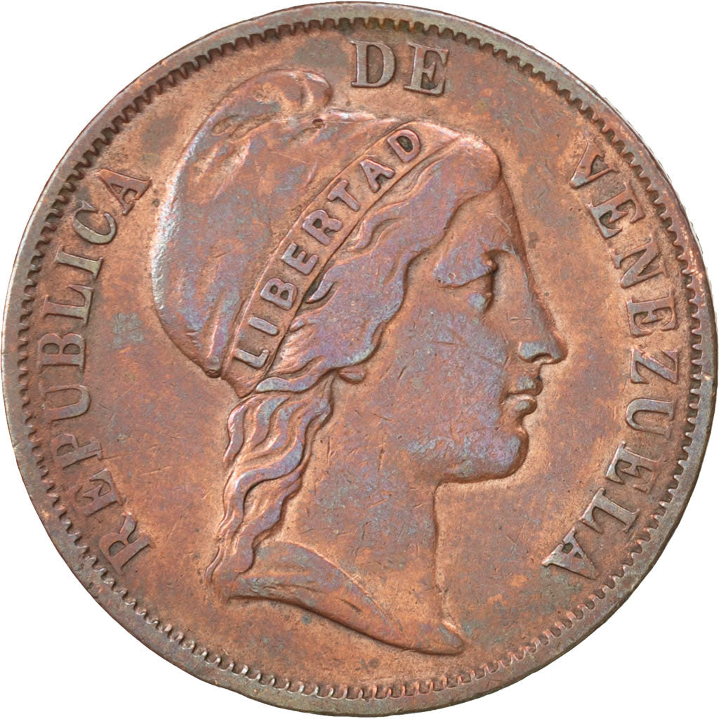 VENEZUELA, Centavo, 1852, KM #6, VF(30-35), Copper, 30.5, 10.67