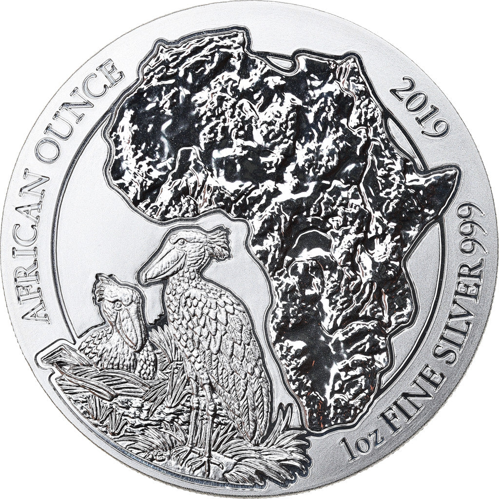 Coin, Rwanda, Shoebill, 50 Francs, 2019, 1 Oz, MS(65-70), Silver