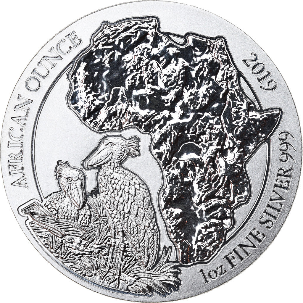 Coin, Rwanda, Shoebill, 50 Francs, 2019, 1 Oz, MS(65-70), Silver