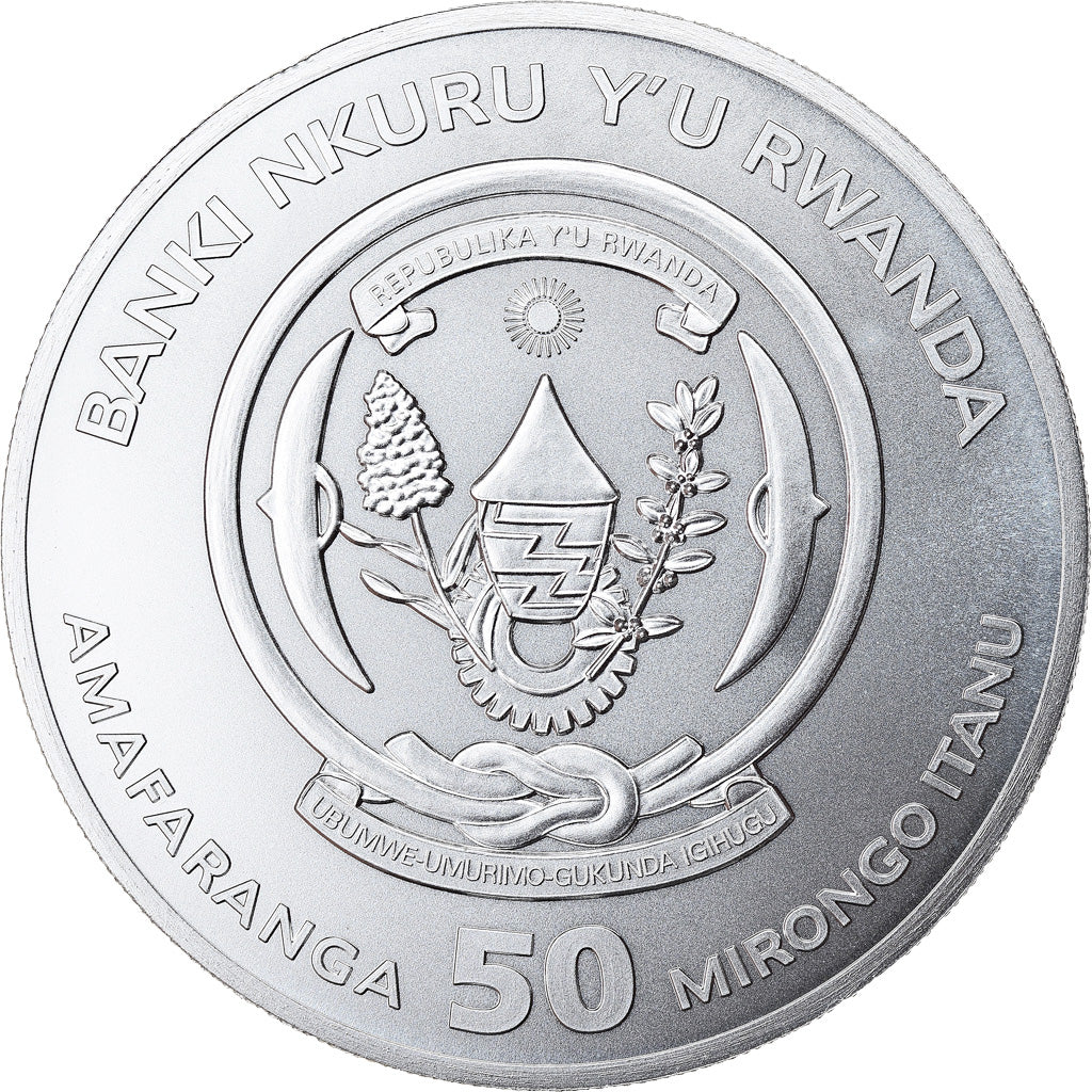Coin, Rwanda, Shoebill, 50 Francs, 2019, 1 Oz, MS(65-70), Silver