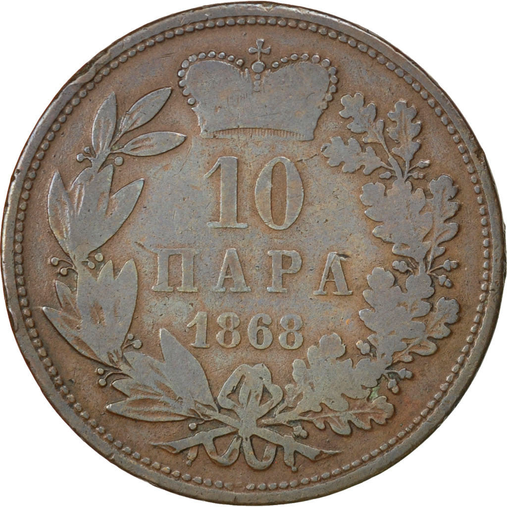 Serbia, Obrenovich Michael III, 10 Para, 1868, MB, Bronzo, KM:3