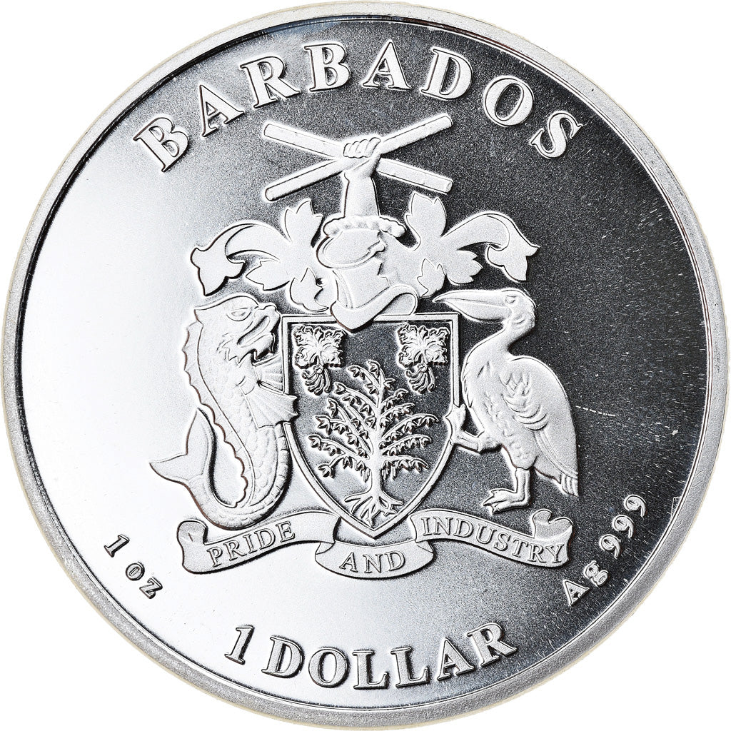 Coin, Barbados, Seahorse, 1 Dollar, 2019, 1 Oz, MS(65-70), Silver