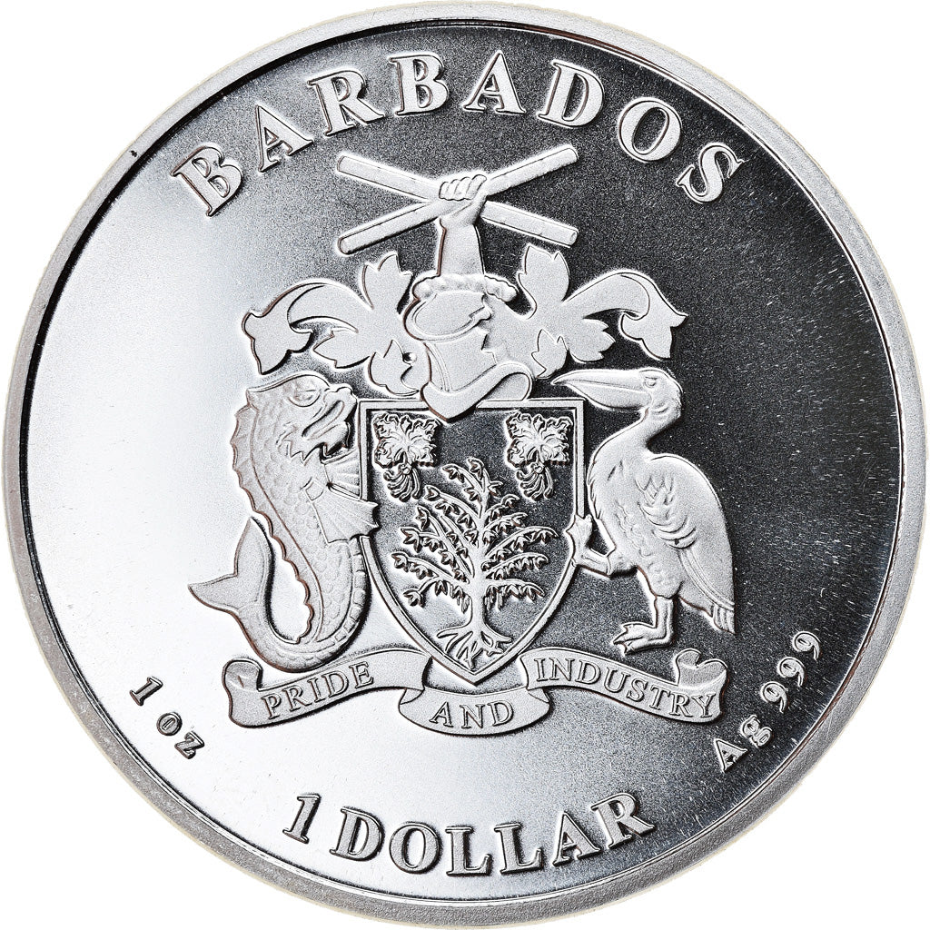 Coin, Barbados, Seahorse, 1 Dollar, 2019, 1 Oz, MS(65-70), Silver