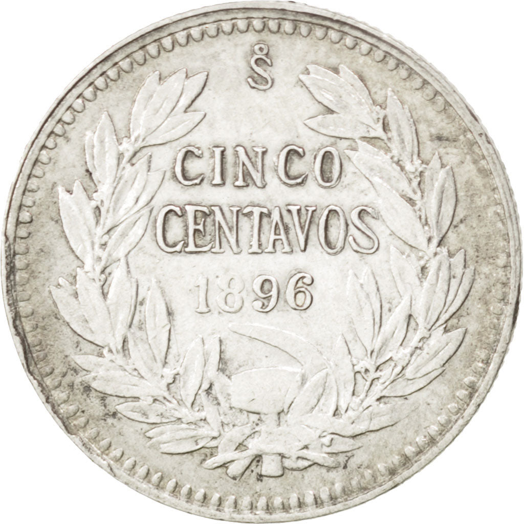 CHILE, 5 Centavos, 1896, KM #155.1, EF(40-45), Silver, 14.5, 1.02